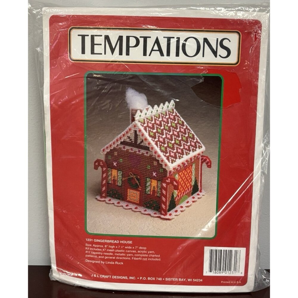 Vintage 90s Plastic Canvas Kit Christmas Gingerbread House Temptations #1231